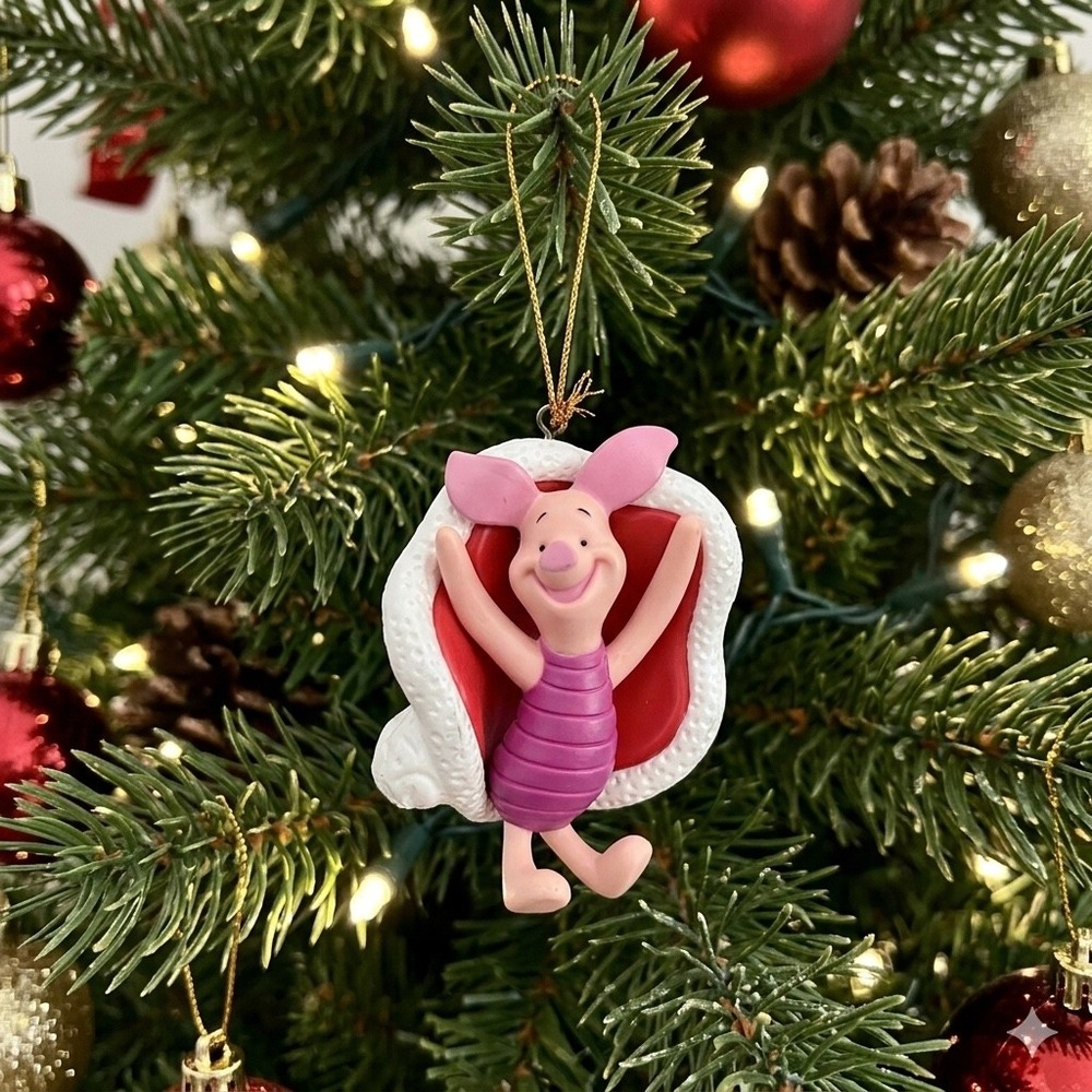 Vintage Disney Noma Piglet Winnie the Pooh Santa Hat Christmas Ornament